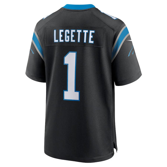 C.Panthers #1 Xavier Legette 2024 First Round Pick Game Player Jersey - Black American Football Jerseys