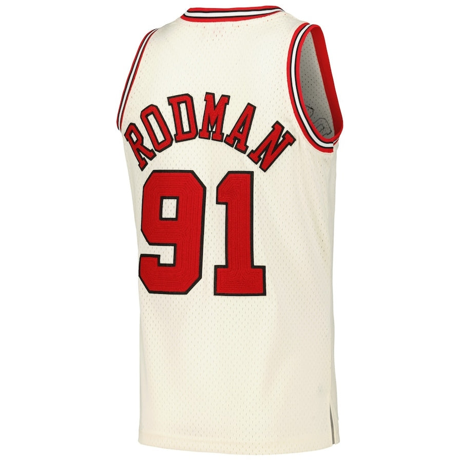 C.Bulls #91 Dennis Rodman Mitchell & Ness Chainstitch Swingman Jersey - Cream American Basketball Jersey