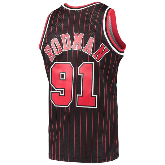 C.Bulls #91 Dennis Rodman Mitchell & Ness Hardwood Classics Swingman Jersey - Black American Basketball Jersey