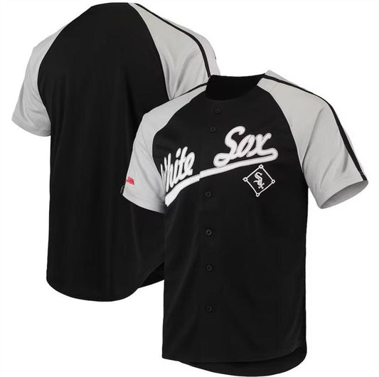 Chicago White Sox Black Stitches Button-Down Raglan Replica Jersey Baseball Jerseys