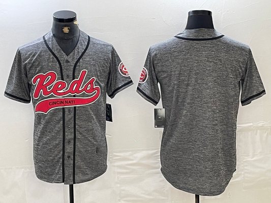 Cincinnati Reds Blank Grey Gridiron Cool Base Stitched Baseball Jersey
