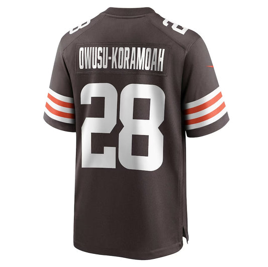 C.Browns #28 Jeremiah Owusu-Koramoah Game Player Jersey - Brown American Football Jerseys