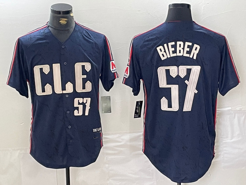 Cleveland Guardians #22 Shane Bieber Navy 2024 City Connect Limited Stitched Baseball Jerseys