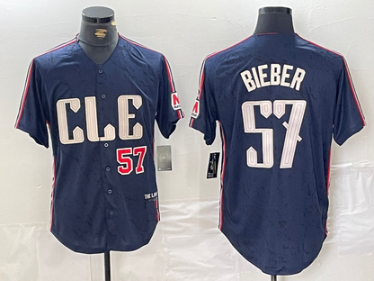 Cleveland Guardians #22 Shane Bieber Number Navy 2024 City Connect Limited Stitched Baseball Jerseys
