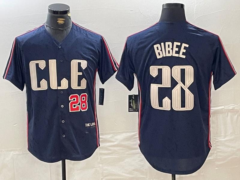 Cleveland Guardians #28 Tanner Bibee Number Navy 2024 City Connect Limited Stitched Baseball Jerseys