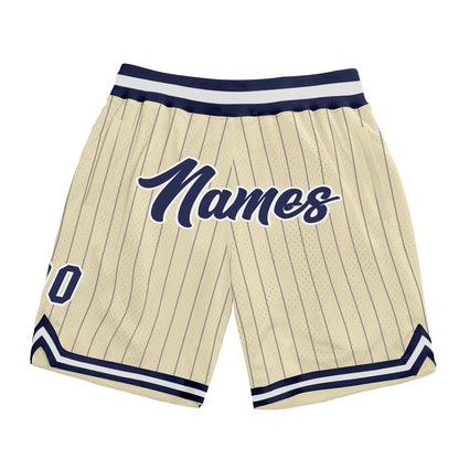 Custom Cream Navy Pinstripe Navy-White Authentic Basketball Shorts