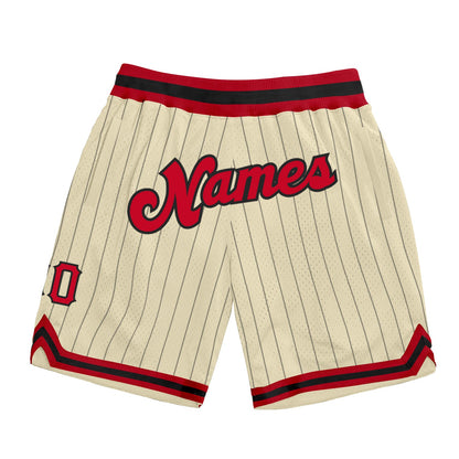 Custom Cream Black Pinstripe Red-Black Authentic Basketball Shorts