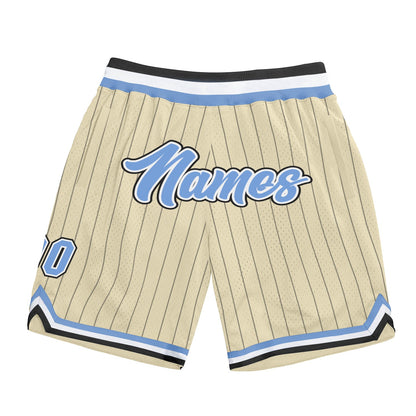 Custom Cream Black Pinstripe Light Blue-White Authentic Basketball Shorts