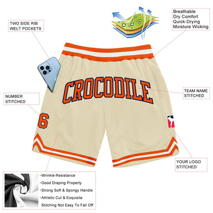 Custom Cream Orange-Navy Authentic Throwback Basketball Shorts