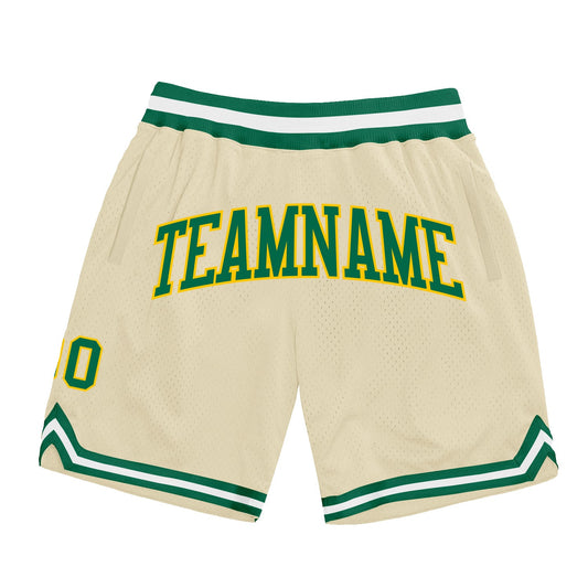 Custom Cream Kelly Green-Gold Authentic Throwback Basketball Shorts