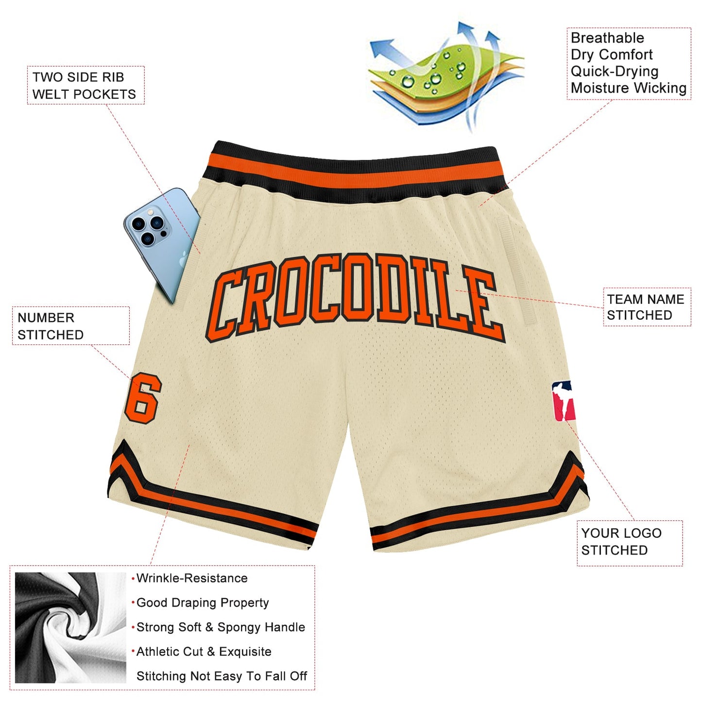 Custom Cream Orange-Black Authentic Throwback Basketball Shorts