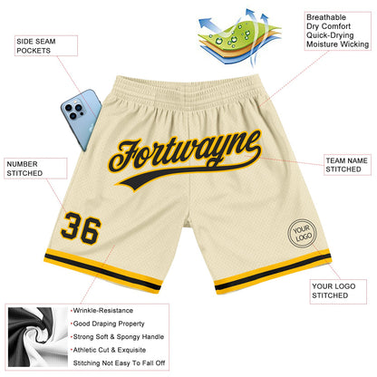 Custom Cream Black-Gold Authentic Throwback Basketball Shorts