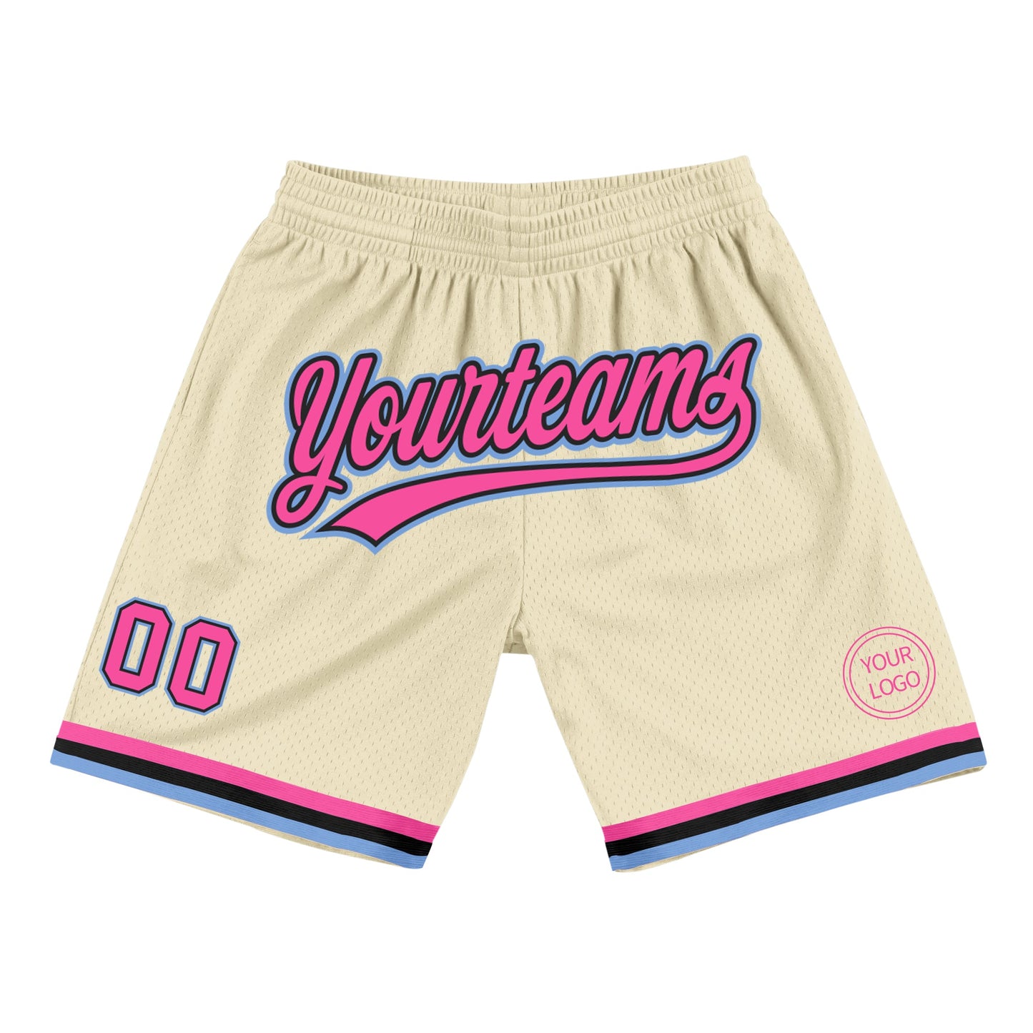 Custom Cream Pink Black-Light Blue Authentic Throwback Basketball Shorts