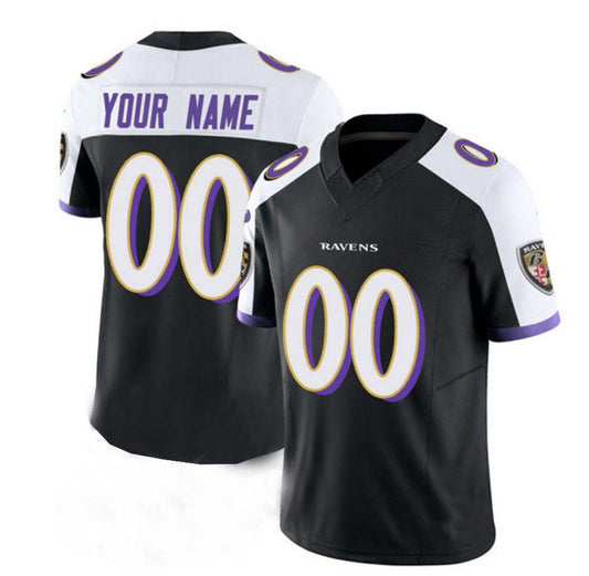Custom 2024 Baltimore Ravens White Black Vapor F.U.S.E. Limited Jersey American Football Stitched Jerseys