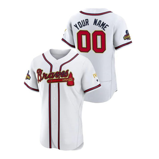 Custom Atlanta Braves White 2022 Gold Program Stitched  Baseball Jerseys