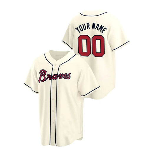 Custom Atlanta Braves #00 Cream  Men Youth Women Team Name Number Birthday gift Stitched Baseball Jerseys