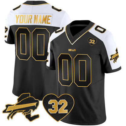 Custom Buffalo Bills 2024 Gold White Black Vapor F.U.S.E. Limited Jersey All Stitched O.J. Simpson Patch Jerseys