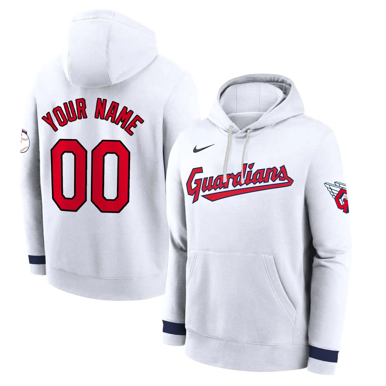 Custom Cleveland Guardians Home White Baseball Pullover Hoodie