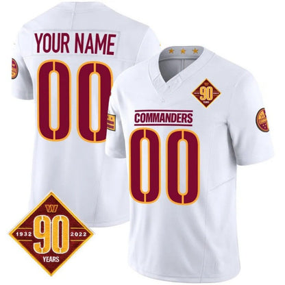 Custom W.Commanders White 90th Anniversary Patch Vapor F.U.S.E Limited Stitched Football Jersey V2