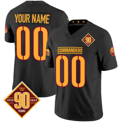 Custom W.Commanders Black 90th Anniversary Patch Vapor F.U.S.E Limited Stitched Football Jersey V2