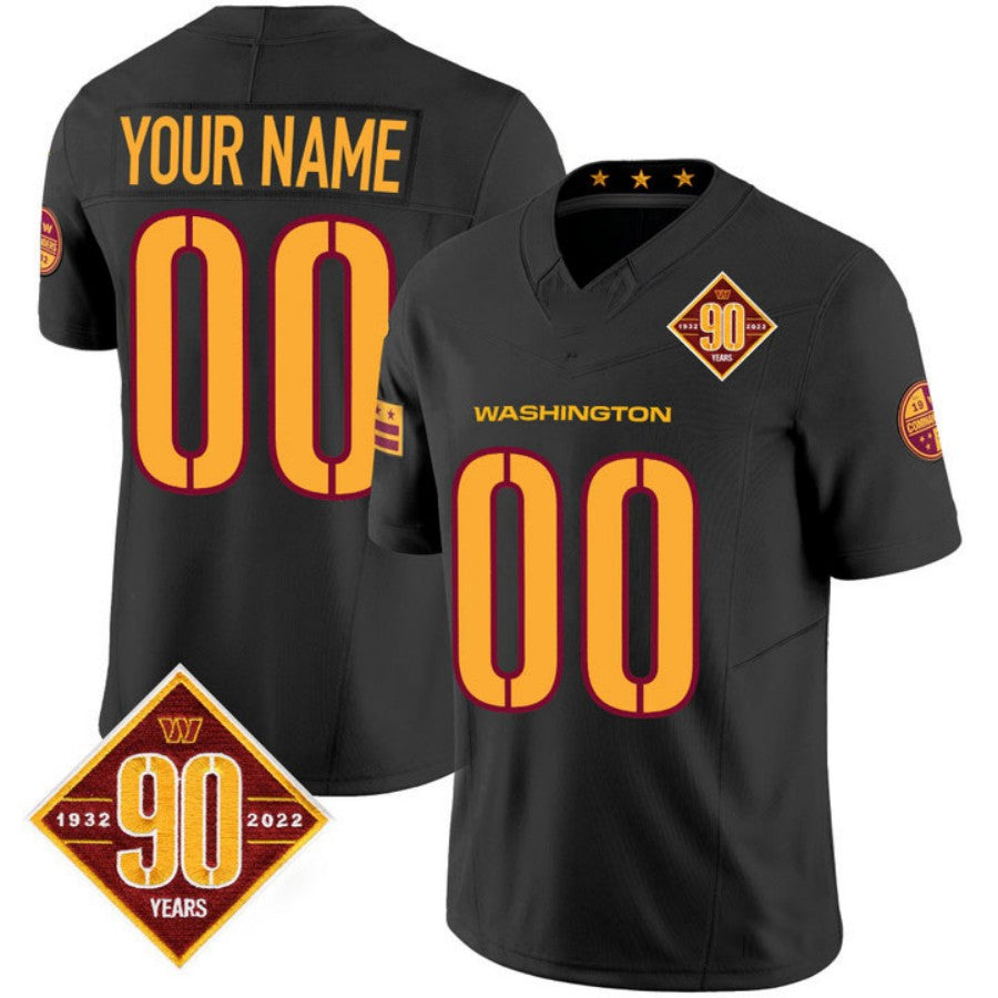 Custom W.Commanders Black 90th Anniversary Patch Vapor F.U.S.E Limited Stitched Football Jersey V3