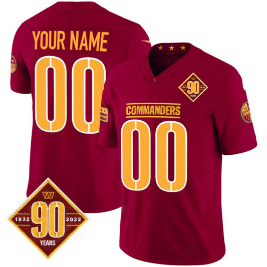 Custom W.Commanders Burgundy 90th Anniversary Patch Vapor F.U.S.E Limited Stitched Football Jersey V2