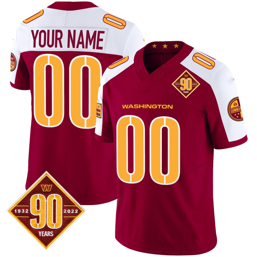 Custom W.Commanders Burgundy With White 90th Anniversary Patch Vapor F.U.S.E Limited Stitched Football Jersey V3