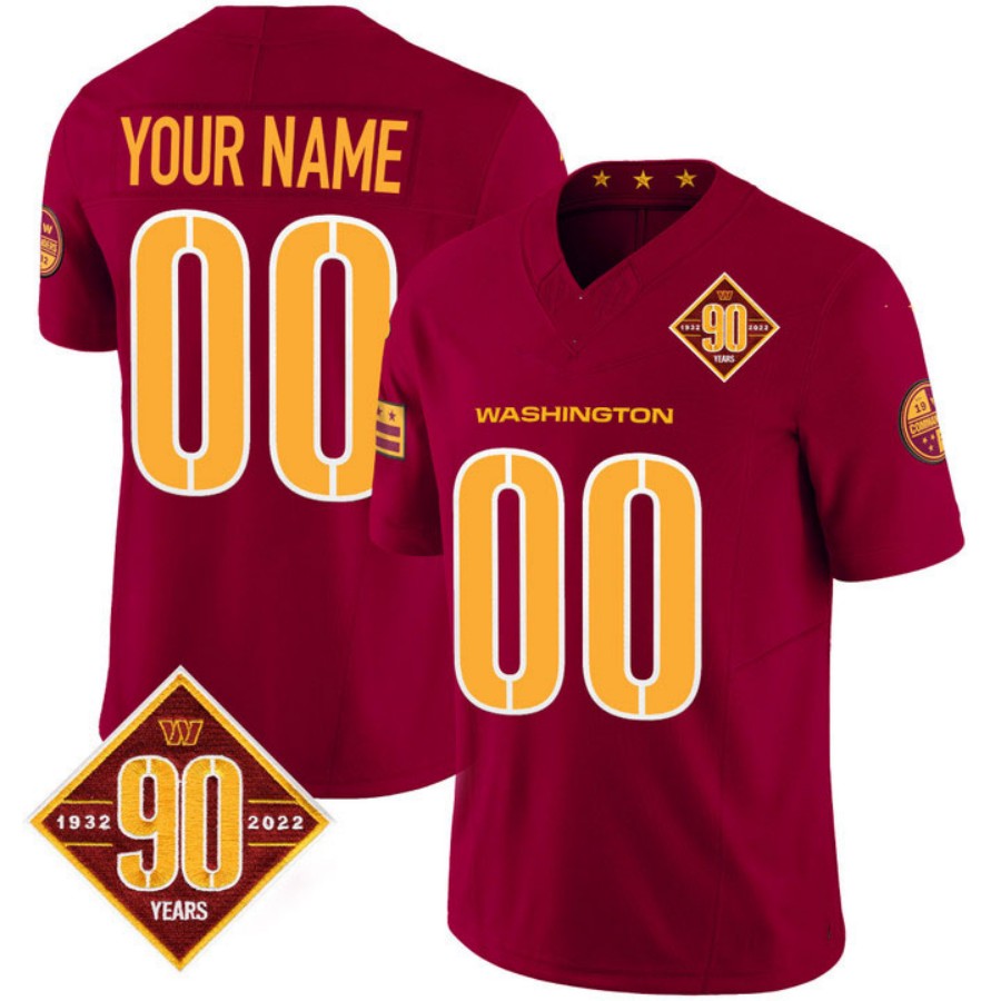 Custom W.Commanders Burgundy 90th Anniversary Patch Vapor F.U.S.E Limited Stitched Football Jersey V3