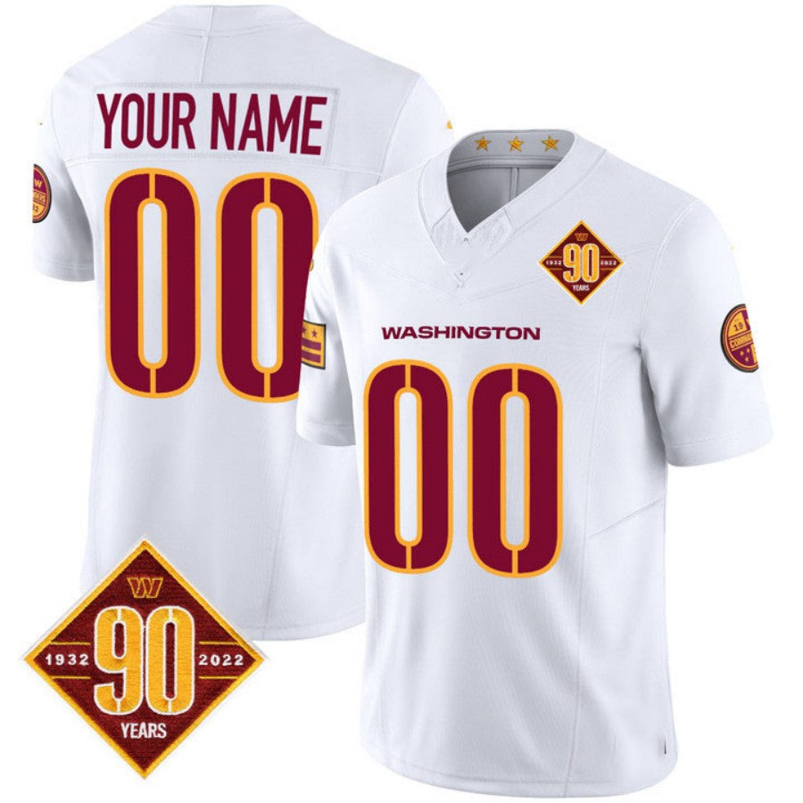 Custom W.Commanders White 90th Anniversary Patch Vapor F.U.S.E Limited Stitched Football Jersey V3