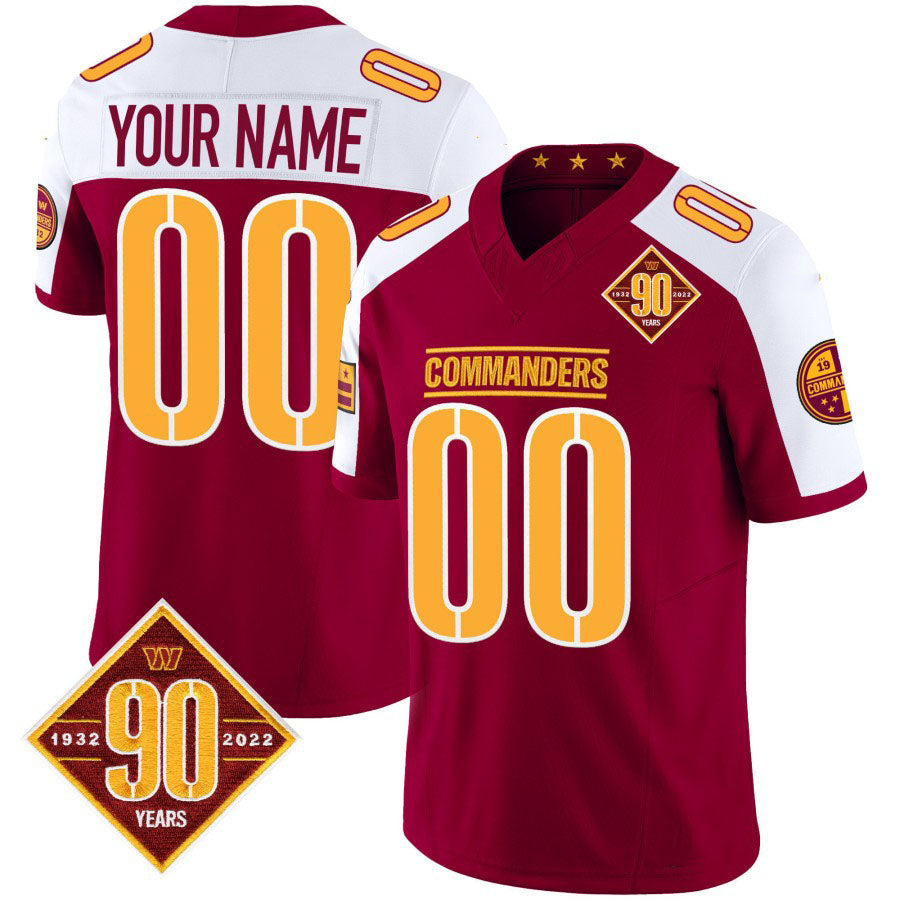 Custom W.Commanders Burgundy With White 90th Anniversary Patch Vapor F.U.S.E Limited Stitched Football Jersey V2