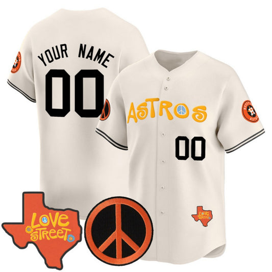 Custom Houston Astros Love Street And Peace Sign Patch Vapor Premier Limited V2 – Cream All Stitched Baseball Jersey