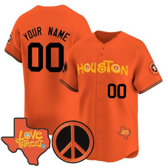 Custom Houston Astros Love Street And Peace Sign Patch Vapor Premier Limited V2 – Orange All Stitched Baseball Jersey