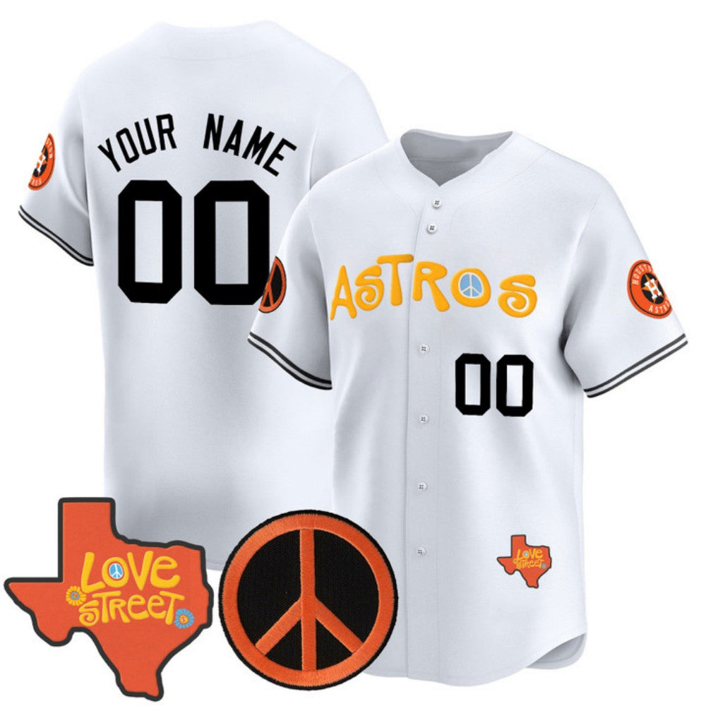 Custom Houston Astros Love Street And Peace Sign Patch Vapor Premier Limited V2 – White All Stitched Baseball Jersey