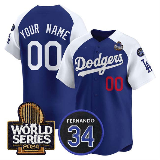 Custom Los Angeles Dodgers ACTIVE PLAYER Royal White 2024 World Series With Fernando Memorial Patch Limited Stitched Baseball Jersey