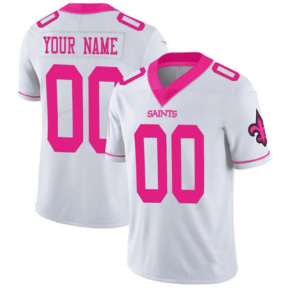 Custom NO.Saints White Pink Fashion Vapor Limited American Stitched Jersey Football Jerseys