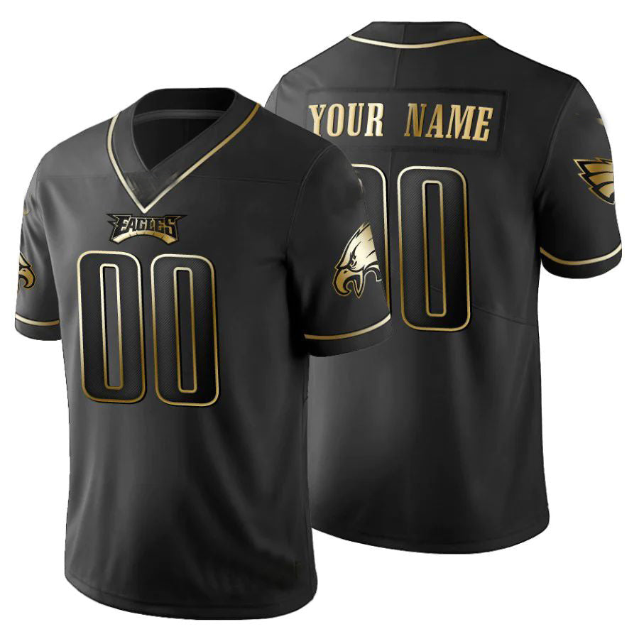 Custom P.Eagles Black Golden Limited American Football Stitched Jerseys