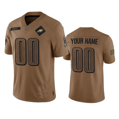 Custom P.Eagles Brown 2023 Salute To Setvice Limited Football Stitched Jersey