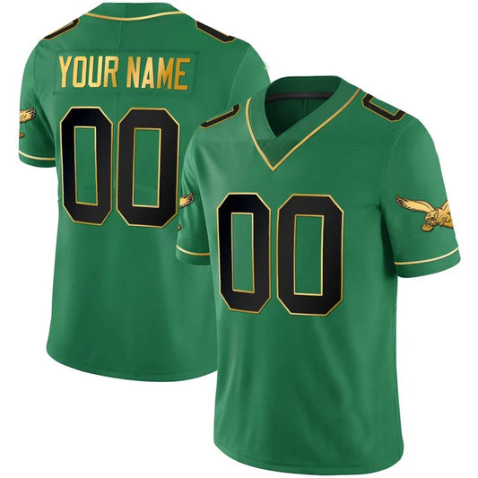 Custom P.Eagles Fashion Green Black Number Gold Name Limited Football Stitched Jersey