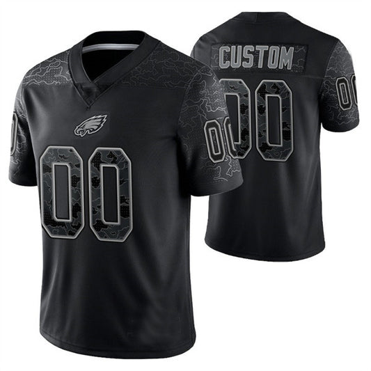 Custom Football Philadelphia Eagles Stitched Active Player Black Reflective Jersey