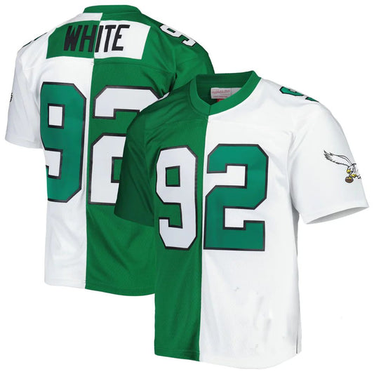 Custom P.Eagles Reggie White Mitchell & Ness Retired Player Split Replica Green White Football Stitched Jersey