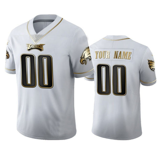 Custom P.Eagles White Golden Limited American Football Stitched Jerseys