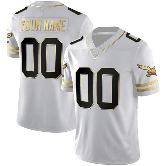 Custom P.Eagles White Golden Limited New Football Stitched Jersey