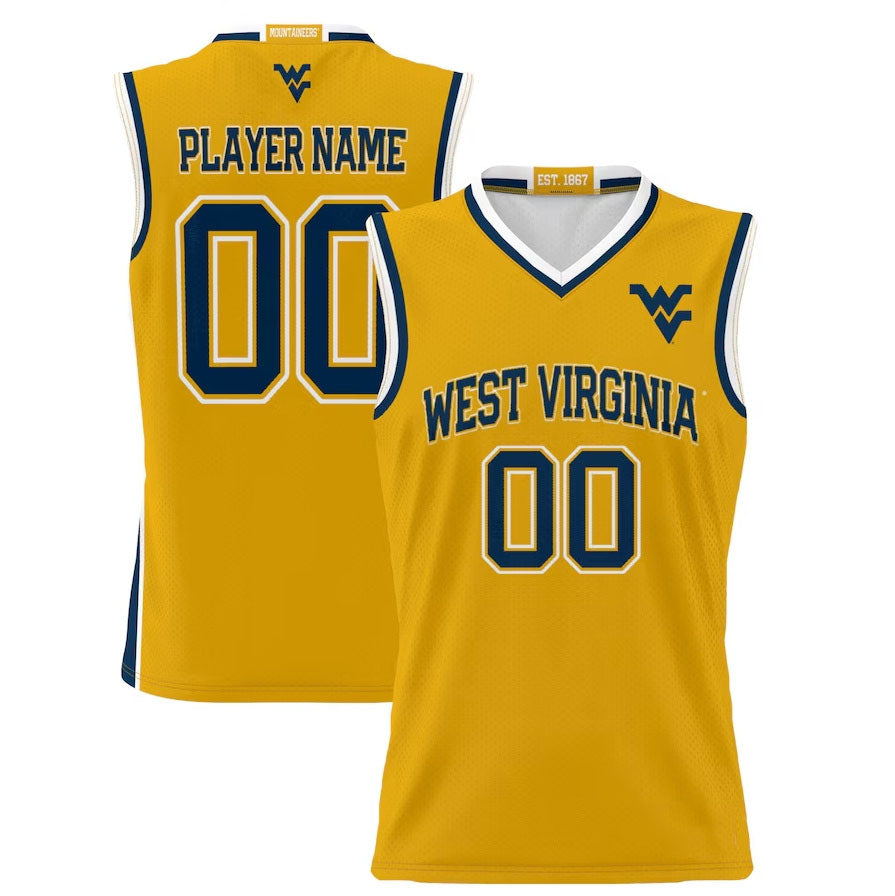 W.Virginia Mountaineers GameDay Greats Unisex Lightweight NIL Pick-A-Player Basketball Jersey - Gold American College Jerseys