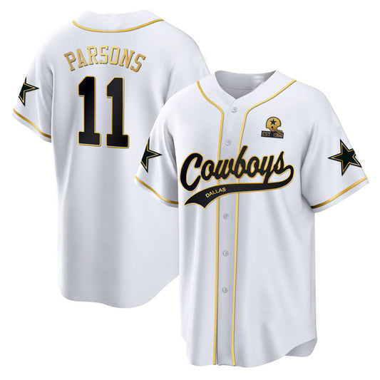 D.Cowboys #11 Micah Parsons Gold White Baseball Stitched Jersey