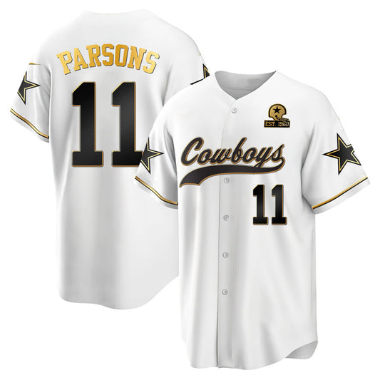 D.Cowboys #11 Micah Parsons White Gold Baseball All Stitched Jerseys