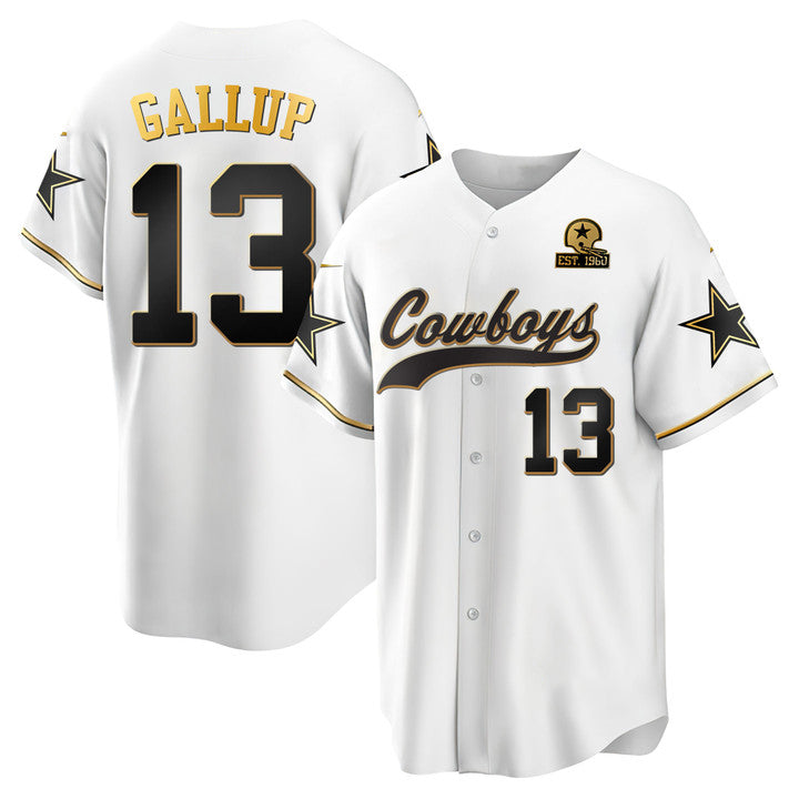 D.Cowboys #13 Michael Gallup White Gold Baseball All Stitched Jerseys