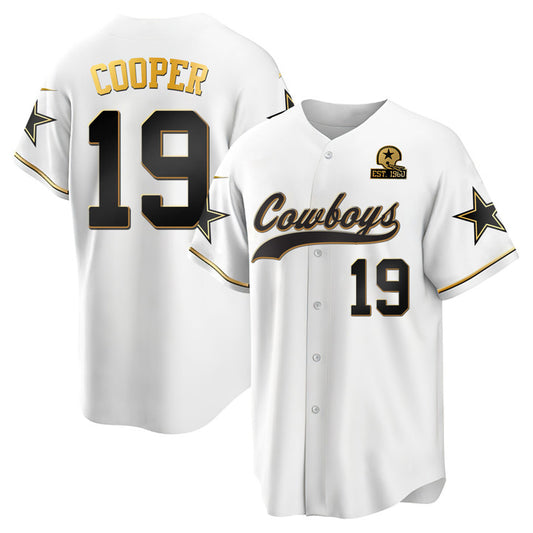 D.Cowboys #19 Amari Cooper White Gold Baseball All Stitched Jerseys