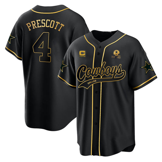 D.Cowboys #4 Dak Prescott Black Baseball Stitched Jersey