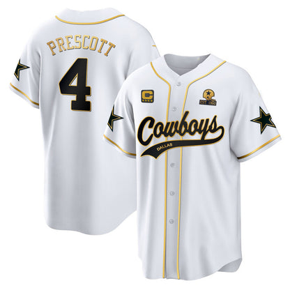 D.Cowboys #4 Dak Prescott Gold White Baseball Stitched Jersey