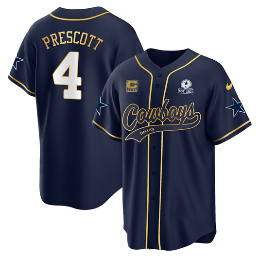 D.Cowboys #4 Dak Prescott Navy Baseball Stitched Jersey